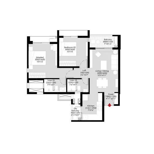 Godrej Hillside 3 Mahalunge 2BHK Floor Plan Image