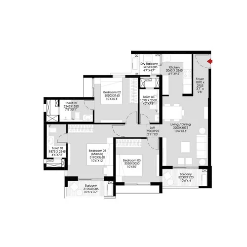 Godrej Hillside 3 Mahalunge 3BHK Floor Plan Image